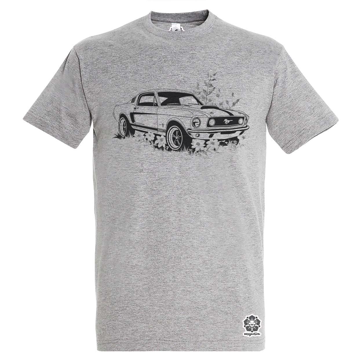 Mustang és virágok rajz v3 egyedi póló 