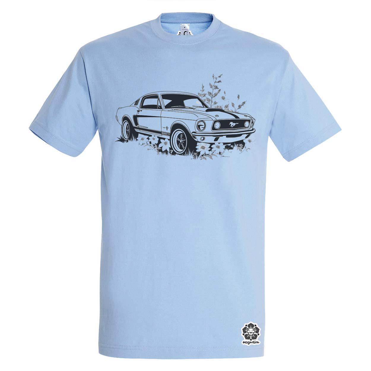 Mustang és virágok rajz v3 egyedi póló 
