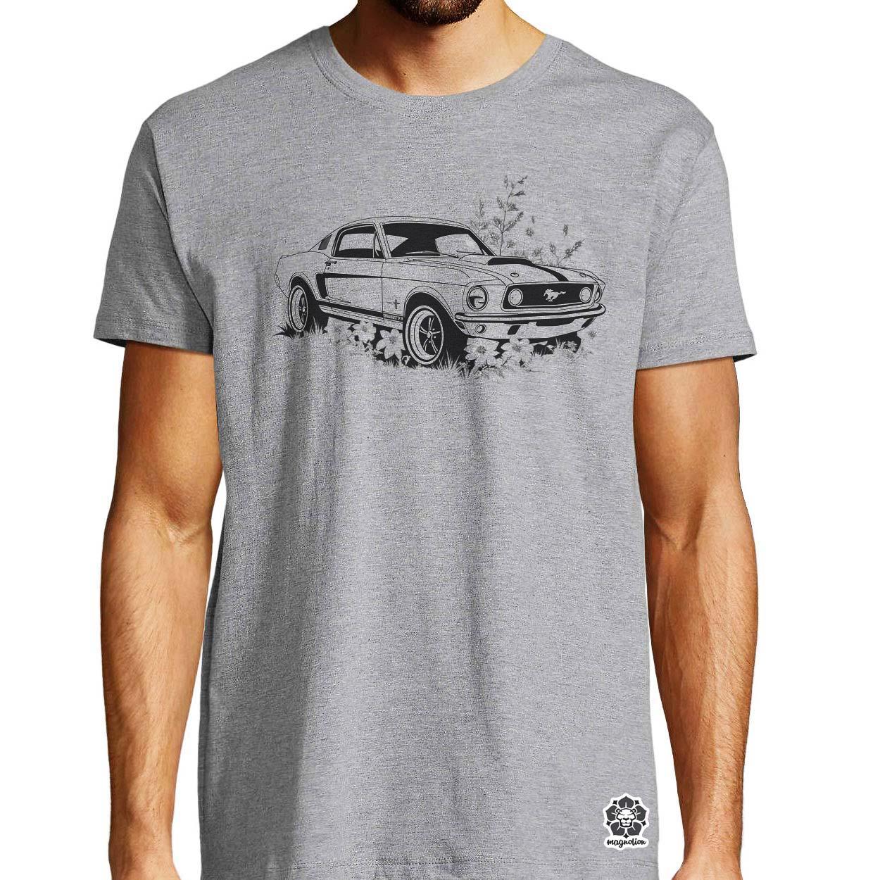 Mustang és virágok rajz v3 egyedi póló 