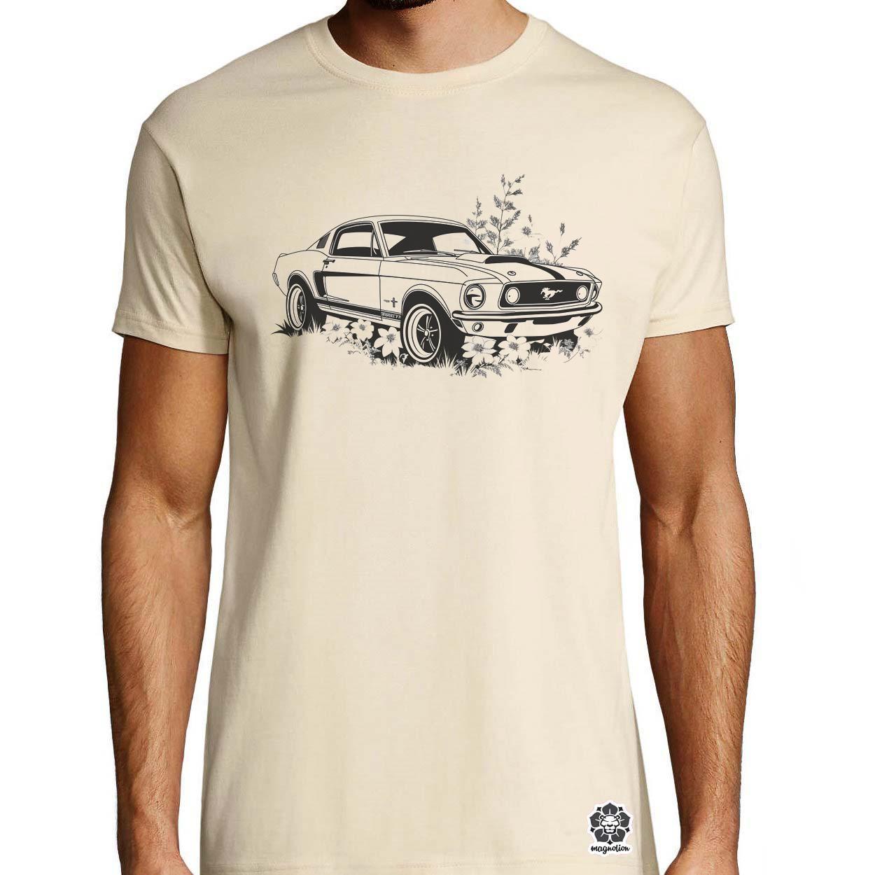 Mustang és virágok rajz v3 egyedi póló 