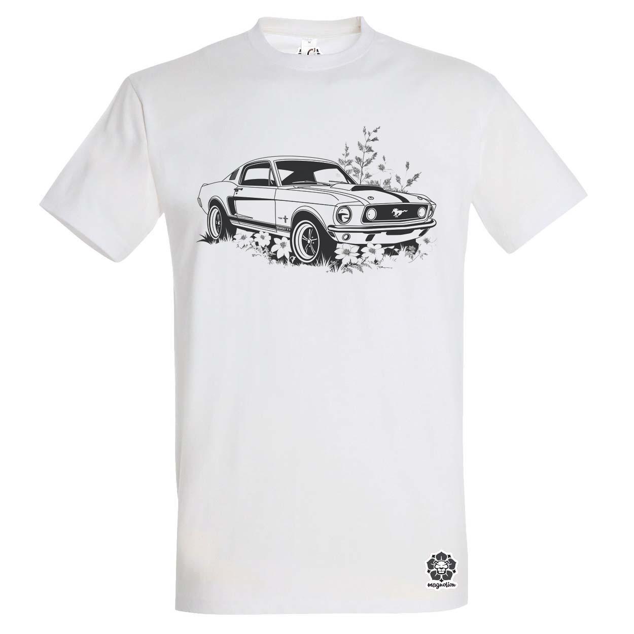 Mustang és virágok rajz v3 egyedi póló 