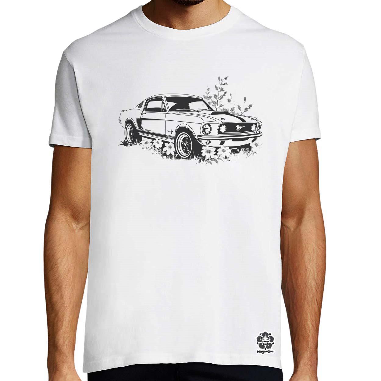 Mustang és virágok rajz v3 egyedi póló 