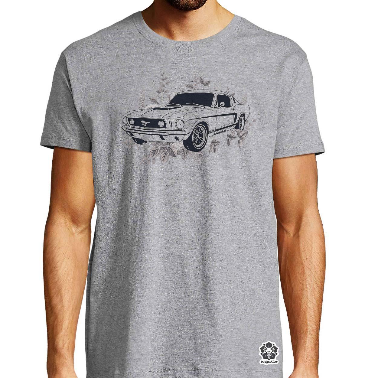 Mustang és virágok rajz v4 egyedi póló 
