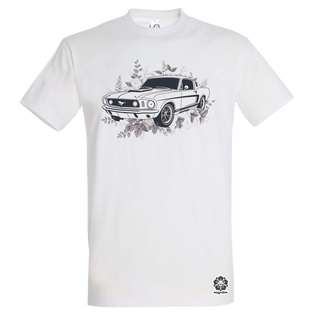 Mustang és virágok rajz v4 egyedi póló 