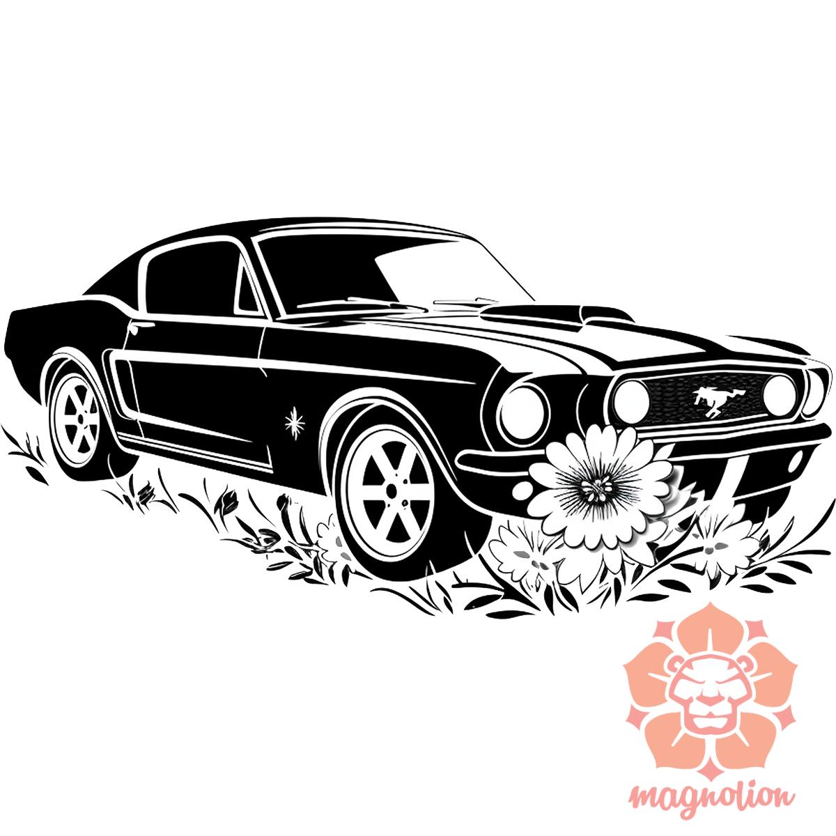 Mustang és virágok rajz v1 egyedi  pulóver 