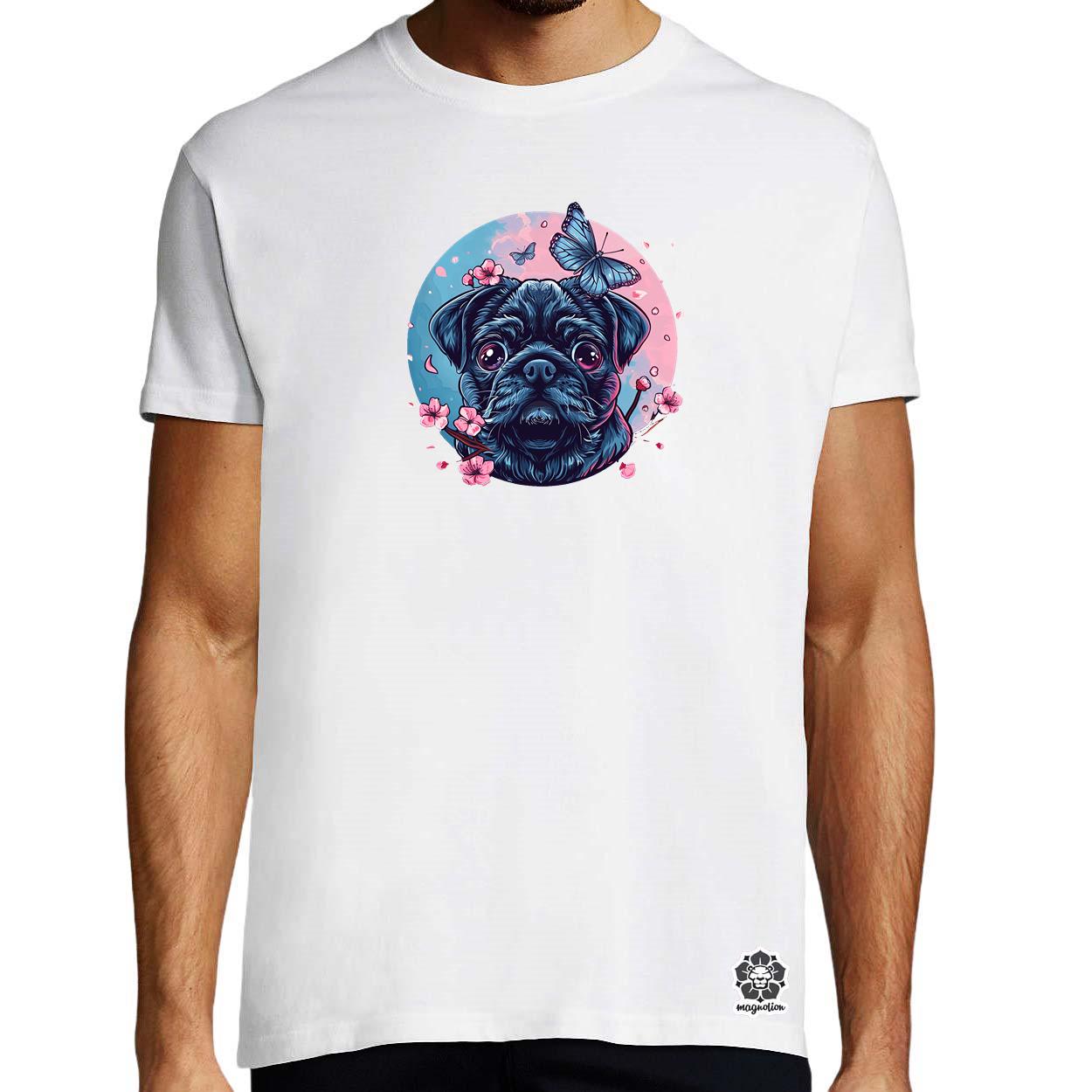 Mopsz és pillangó v1 egyedi póló 