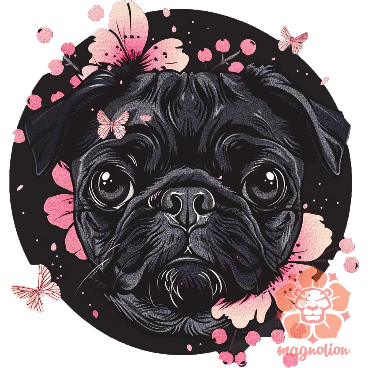 Mopsz és pillangó v3 egyedi póló 