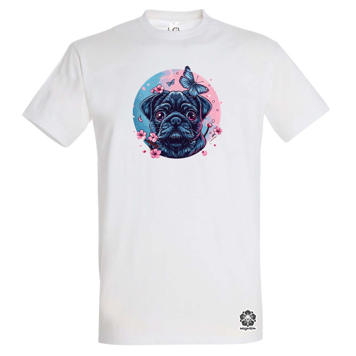 Mopsz és pillangó v1 egyedi póló 
