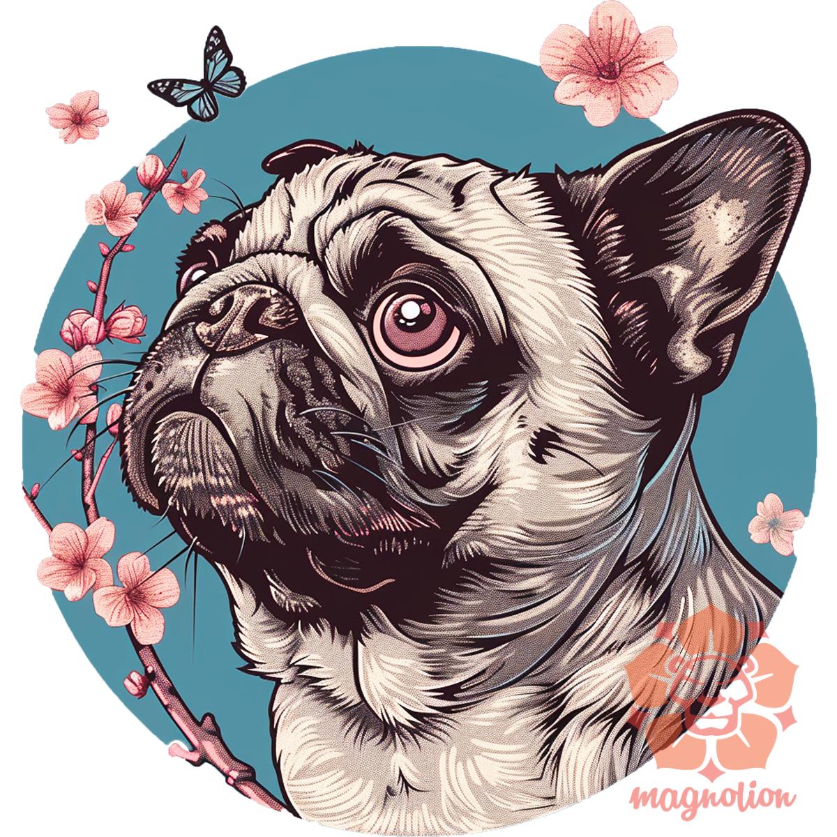 Mopsz és pillangó v4 egyedi póló 