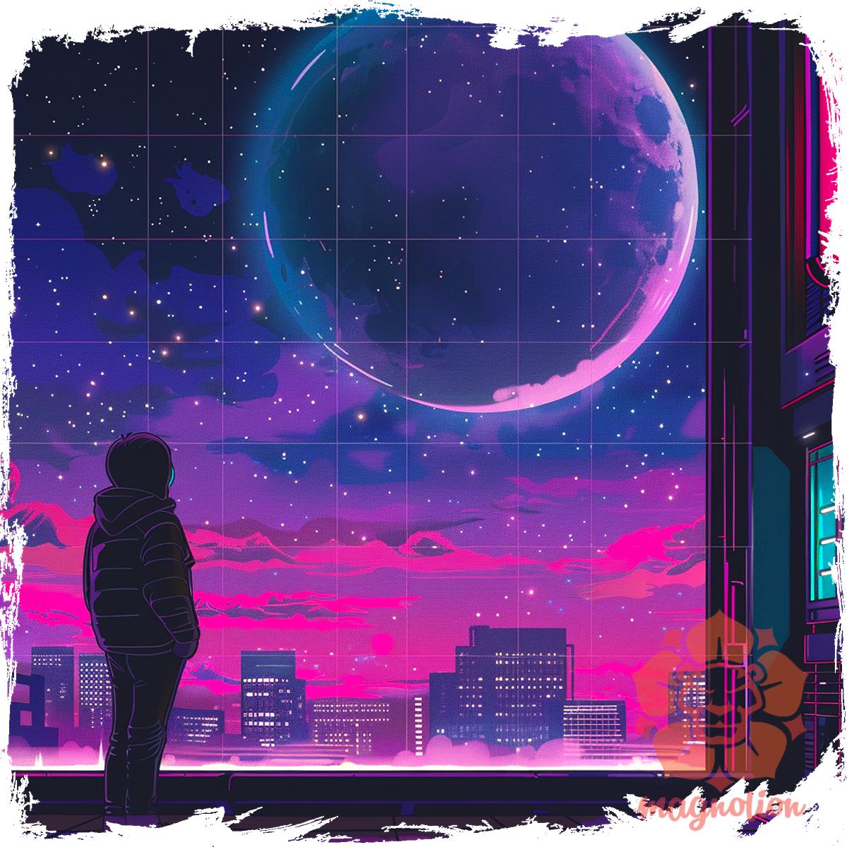 Synthwave hold v1 egyedi póló 