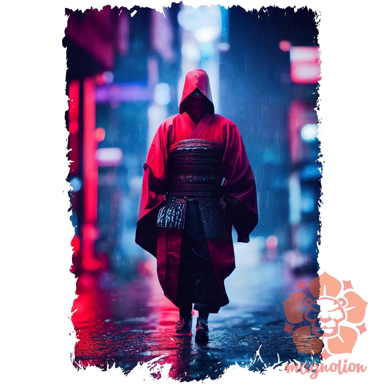 Köpenyes cyberpunk szamuráj v2 egyedi póló 