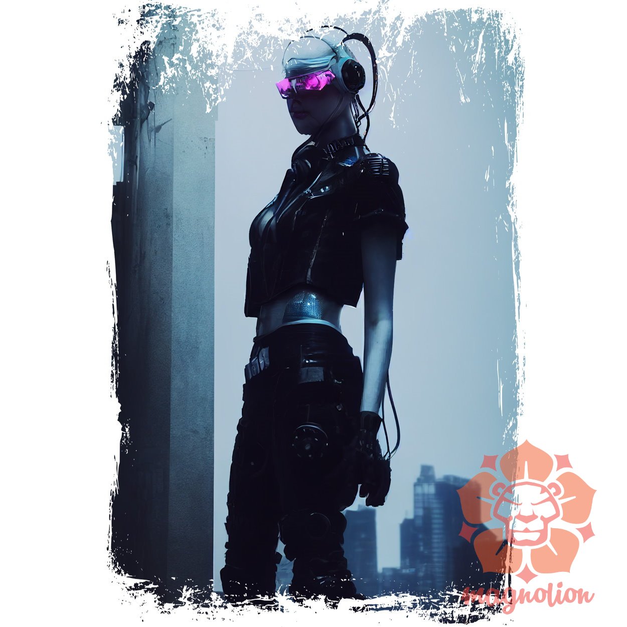 Cyberpunk nő rózsaszín szemüveggel egyedi póló 